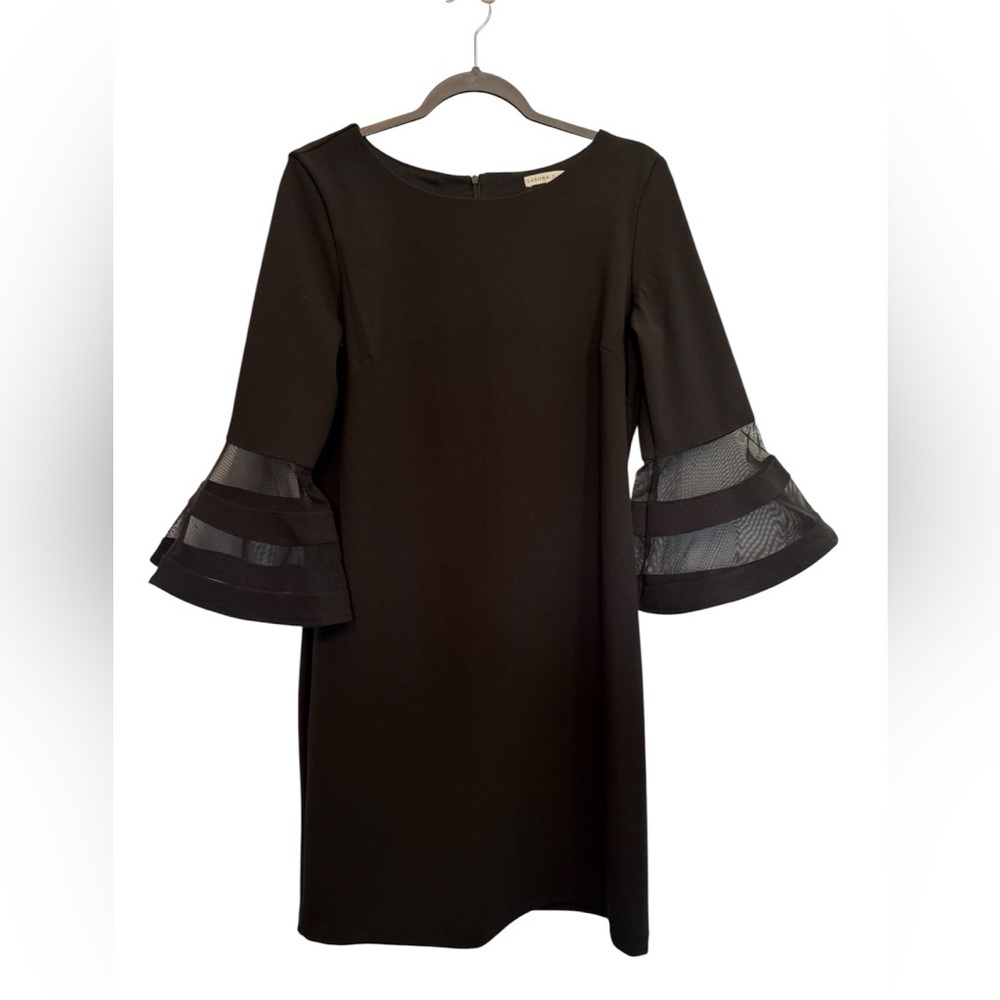 Sandra Darren Black Long Sleeve Dress with Mesh Bell Sleeves - Picture 1 of 4